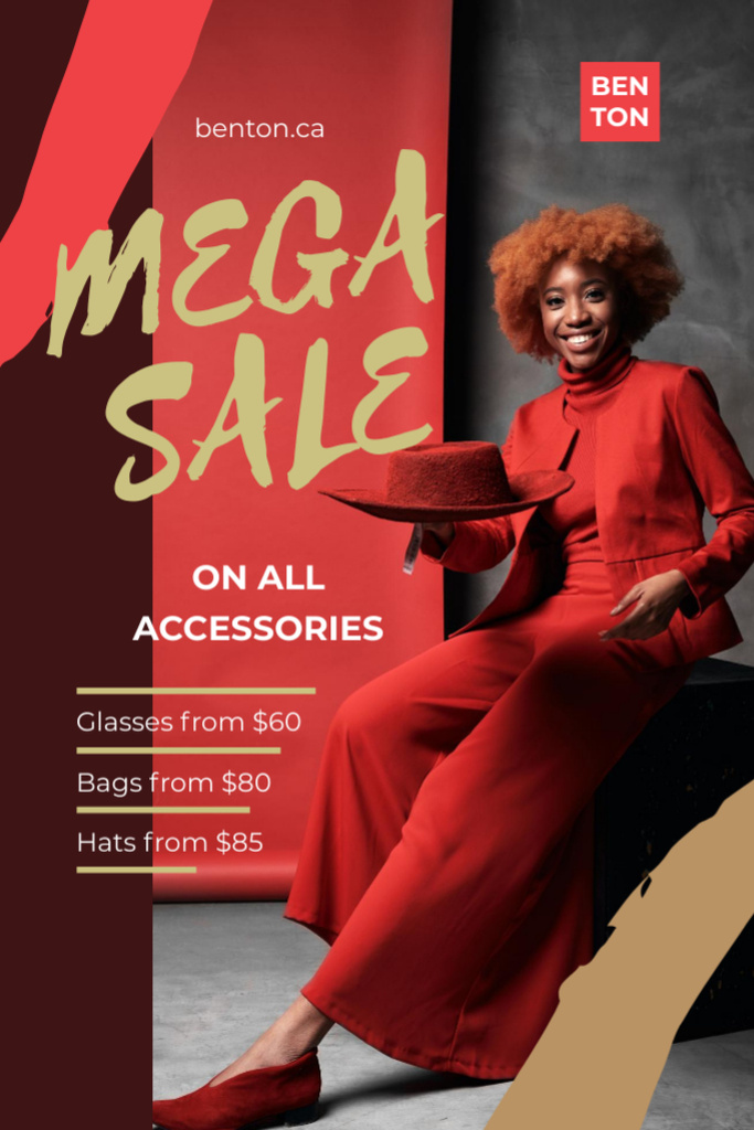 Fashion Sale with Woman Dressed in Red Flyer 4x6in Design Template
