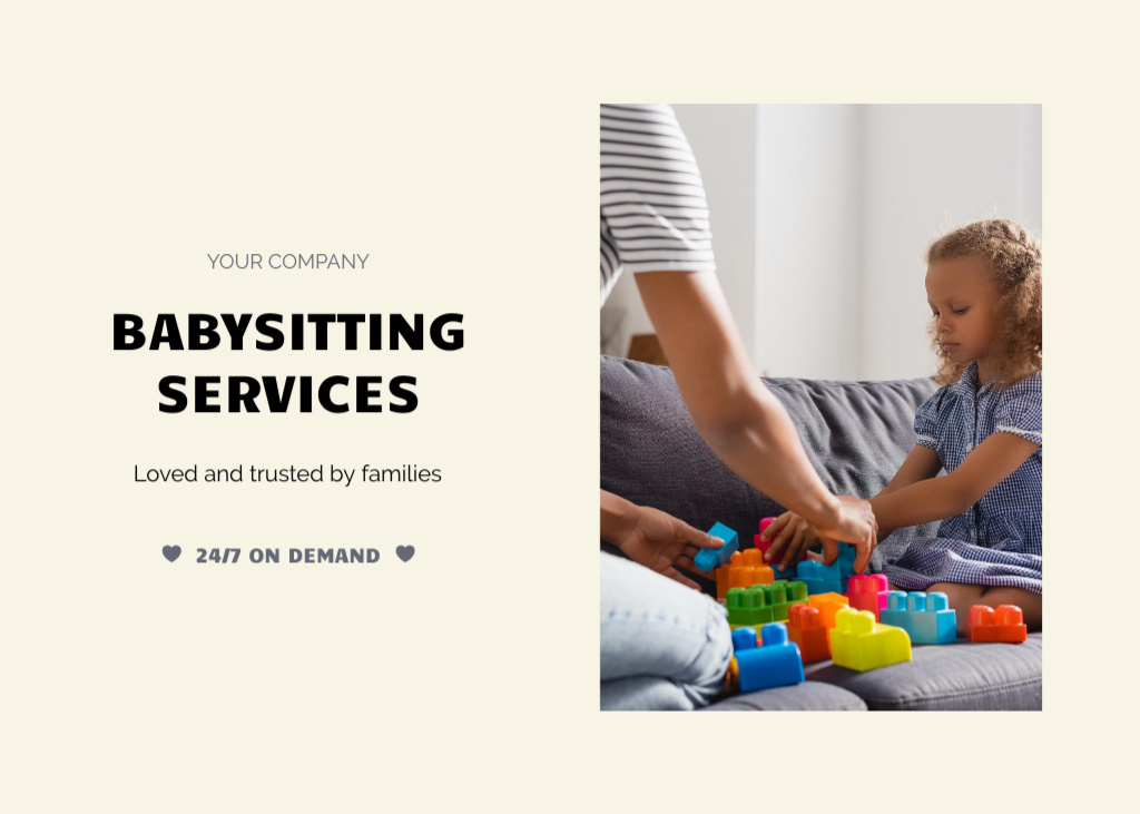 Designvorlage Babysitting Services Ad with Nanny and Child für Flyer 5x7in Horizontal