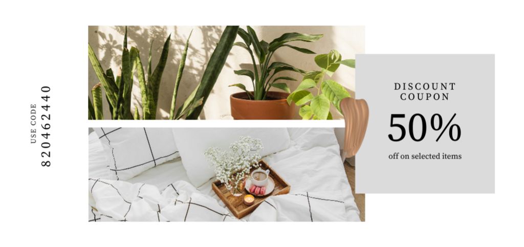 Designvorlage Home Decor Offer with Plants in Flowerpots für Coupon Din Large