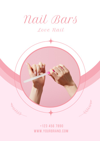 Beauty Salon Ad with Woman Filing Fingernail with Nail File Flayer Design Template