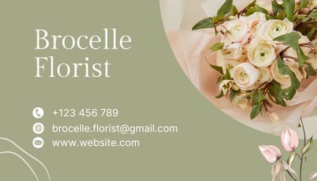 Florist Contact Information with Fresh Flowers on Green Business Card US Design Template