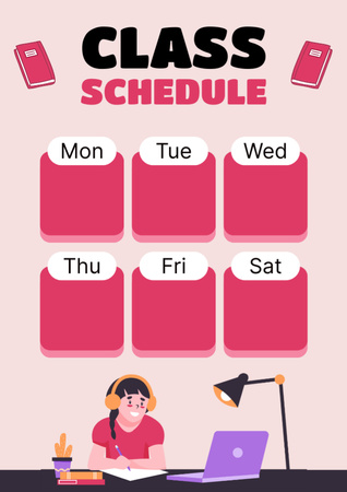 Pembe Sınıf Planı Schedule Planner Tasarım Şablonu