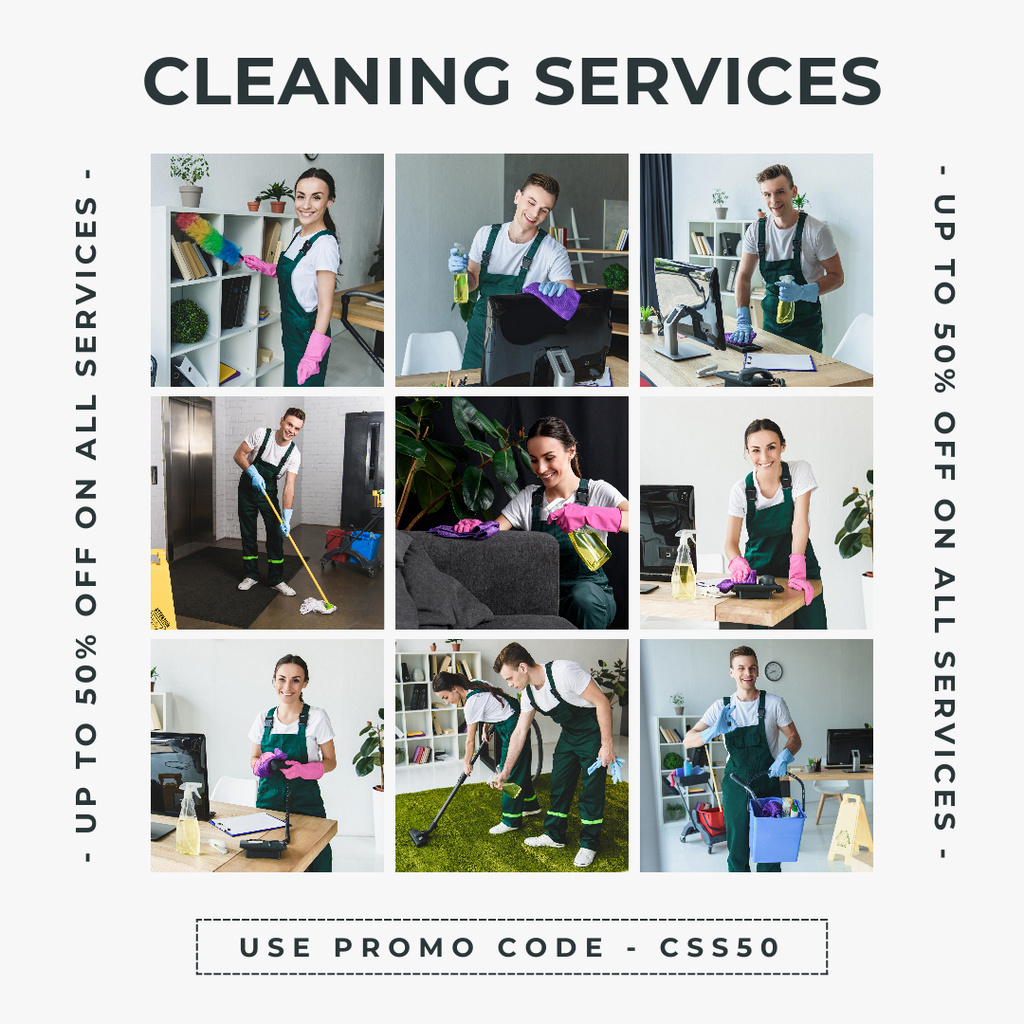 Designvorlage Promo Code Offers on Cleaning Services für Instagram AD