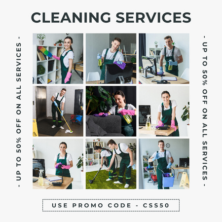 Ofertas de códigos promocionais em serviços de limpeza Instagram AD Modelo de Design