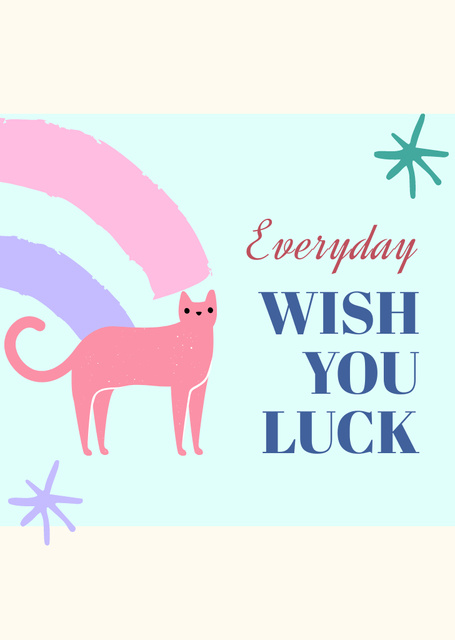 Good Luck Wish With Illustration Of Cat Postcard A6 Vertical Modelo de Design