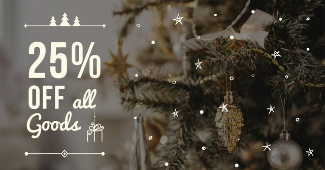 New Year Goods Offer with Christmas Tree Facebook AD Design Template