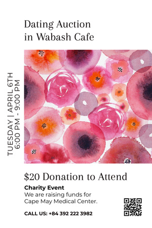 Szablon projektu Dating Auction announcement on pink watercolor Flowers Invitation 6x9in