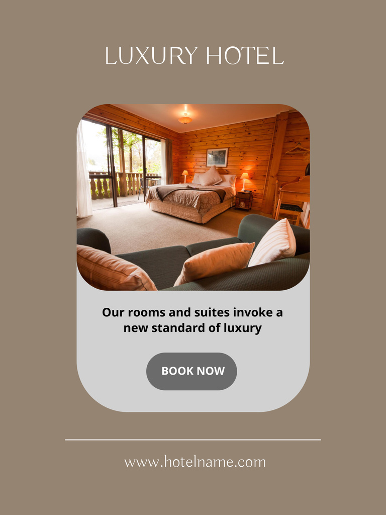 Deluxe Hotel Rooms Offer With Booking In Beige Poster 36x48in Tasarım Şablonu