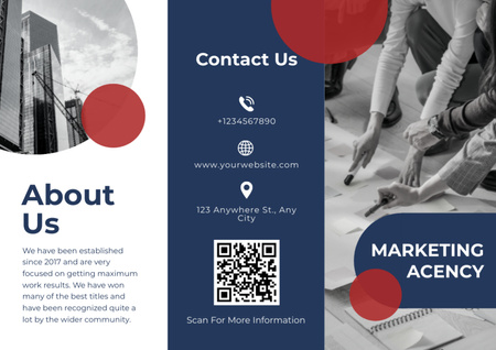 Marketing Agency Services with Team at Meeting Brochure Design Template