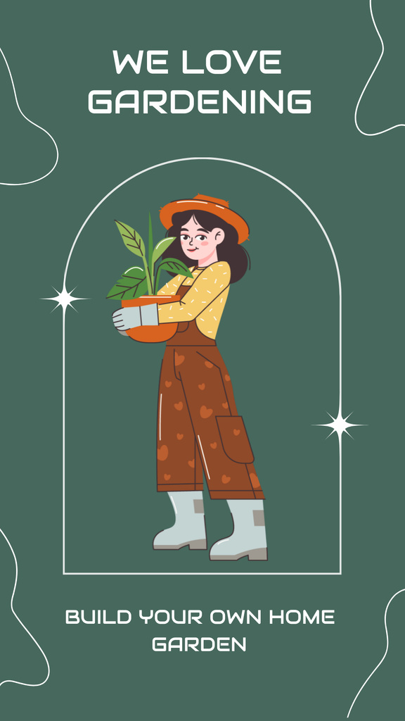 Designvorlage Garden Shop Ad with Girl Holding Houseplant für Instagram Story