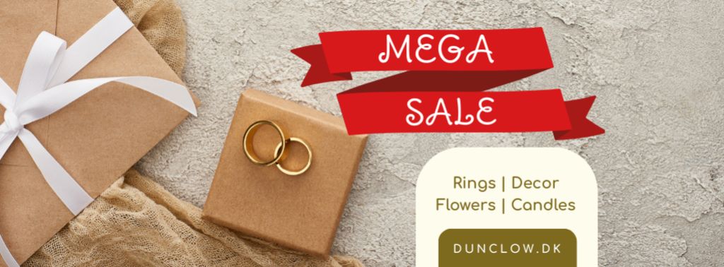 Ontwerpsjabloon van Facebook cover van Wedding Store Sale with Golden Rings