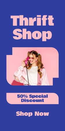 Teenager for thrift shop sale blue pink Graphic Design Template