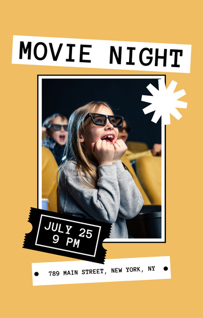 Designvorlage Movie Night Announcement with Cute Little Girl with Glasses für Invitation 4.6x7.2in