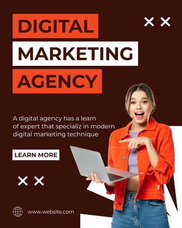 Template di design Digital Marketing Agency Service Offer with Surprised Young Woman Instagram Post Vertical