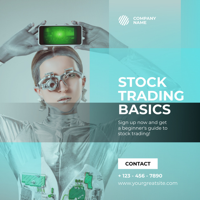 Stock Trading Training with Woman and Gadgets LinkedIn post Šablona návrhu