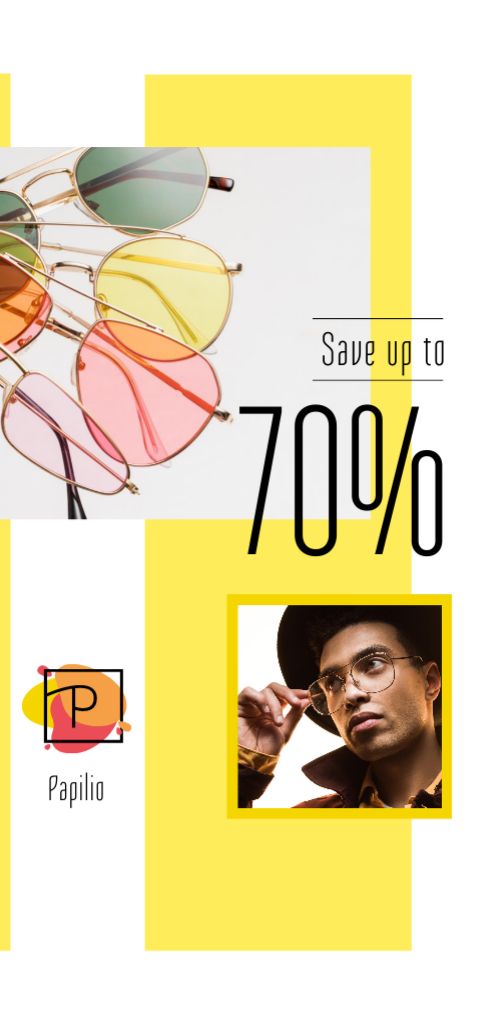 Designvorlage Sunglasses Promotion with Stylish Handsome Young Man für Flyer DIN Large
