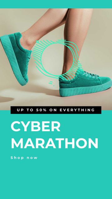 Ontwerpsjabloon van Instagram Video Story van Cyber Monday Sale Sneakers in Turquoise