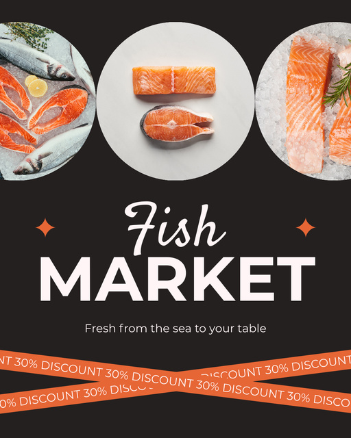 Fish Market Ad with Fresh Salmon on Plate Instagram Post Vertical Πρότυπο σχεδίασης