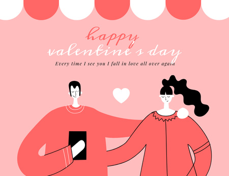 Plantilla de diseño de Saludo tierno del día de San Valentín con pareja enamorada Thank You Card 5.5x4in Horizontal 