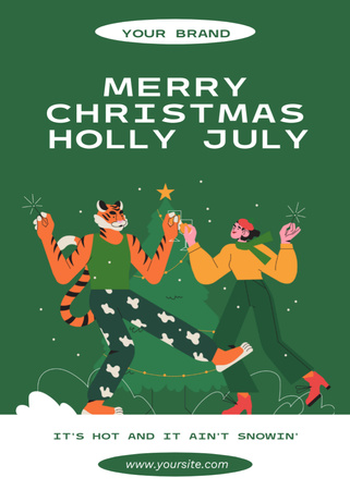 Christmas Advert in July with Yong Girl and Tiger Flayer Design Template