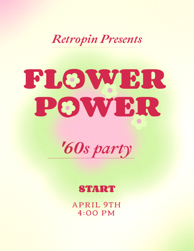 Colorful 60s Floral Party Announcement Flyer 8.5x11in Design Template