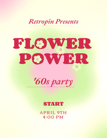 Colorful 60s Floral Party Announcement Flyer 8.5x11in Modelo de Design