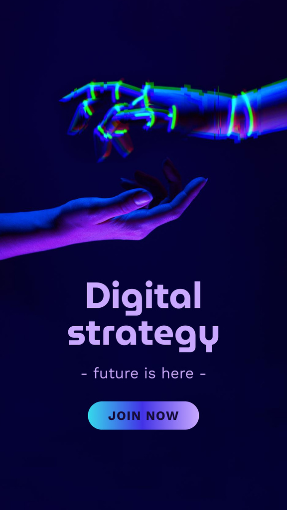 Designvorlage Digital Strategy Ad with Human and Robot Hands für Instagram Story