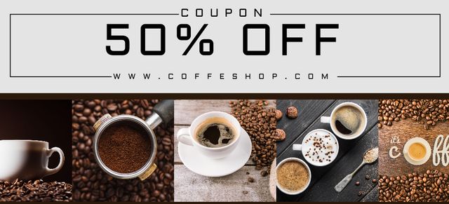 Coffee Beans Voucher Coupon 3.75x8.25inデザインテンプレート
