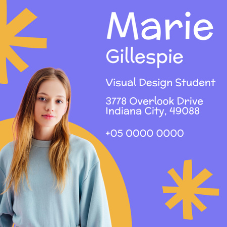 Visual Design Student Introductory Card Square 65x65mm Design Template