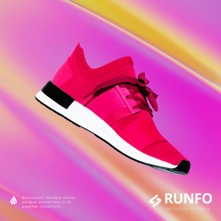 Designvorlage Werbung für Sportartikel mit rosafarbenem Laufschuh für Animated Post