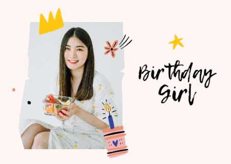 Ontwerpsjabloon van Card van Smiling Girl celebrating Birthday