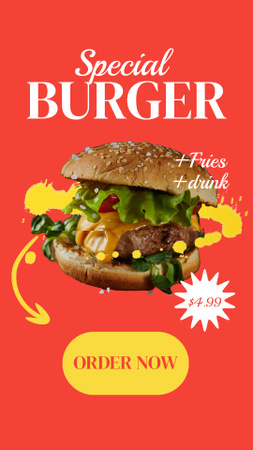 Special Burger Offer in Coral Background Instagram Story Tasarım Şablonu