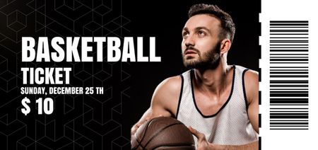 Basketball Ticket with Athlete Man Coupon Din Large Design Template