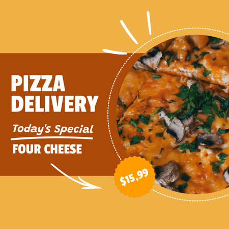 Platilla de diseño Pizza Delivery Service With Pizza Four Cheese Animated Post