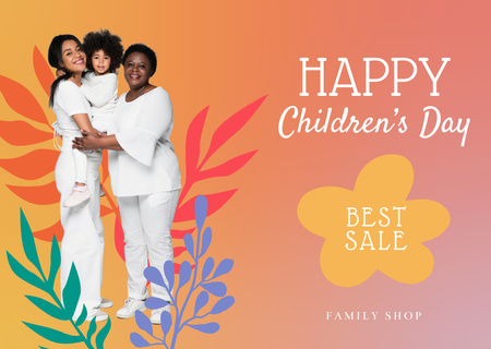 Children's Day Offer with Baby and Mom and Grandma Card Design Template