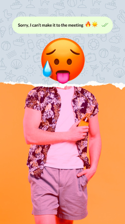Funny Illustration of Hot Face Emoji with Male Body Instagram Story Design Template