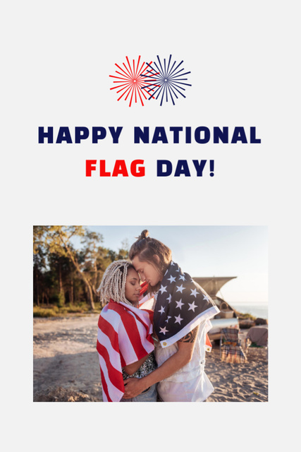USA National Flag Day Announcement with Fireworks Postcard 4x6in Vertical Šablona návrhu