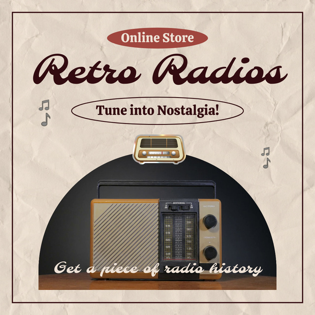 Nostalgic Online Antique Store Offer Of Radios Animated Postデザインテンプレート