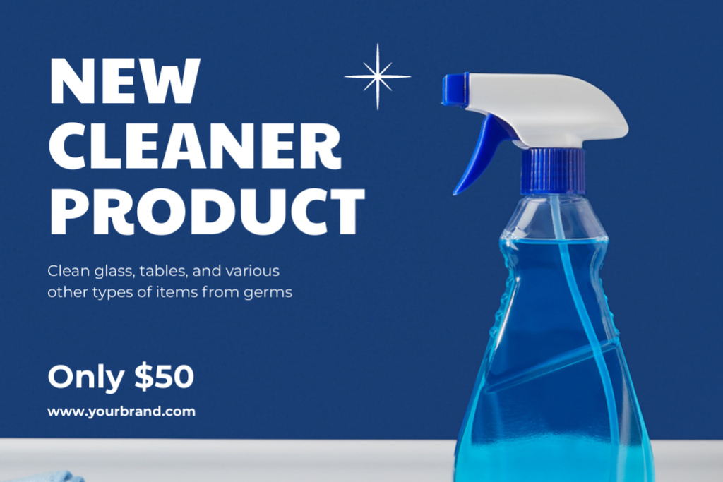 Ontwerpsjabloon van Flyer 4x6in Horizontal van New Detergent Product Ad with Blue Cleaning Kit