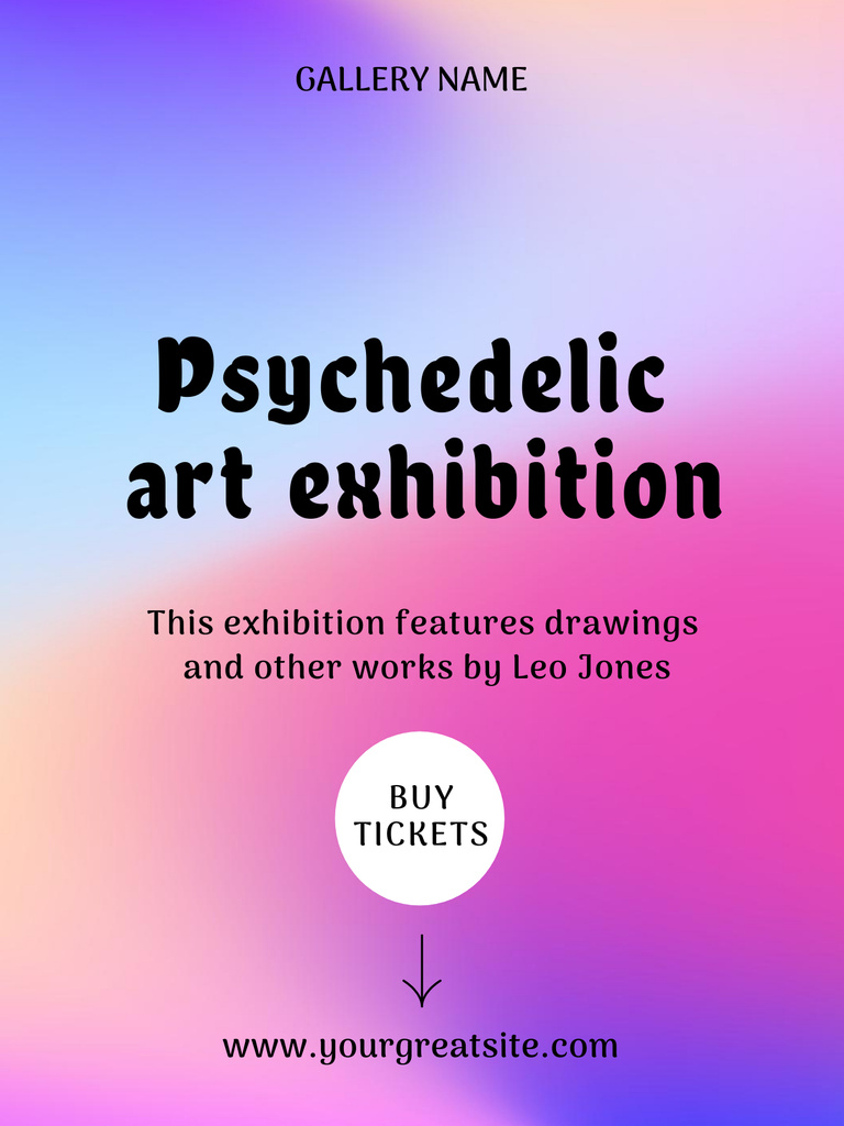 Psychedelic Art Exhibition Announcement on Purple Gradient Poster US Šablona návrhu