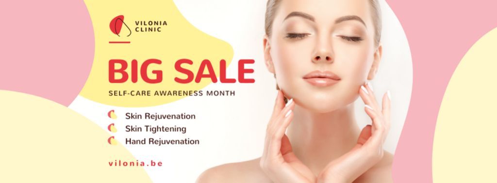 Self-Care Awareness Month Woman with Glowing Skin Facebook cover – шаблон для дизайну