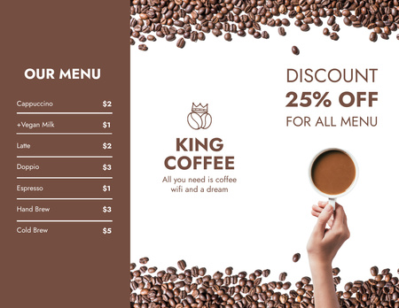 Offer Discounts on All Menu in Coffee House Brochure 8.5x11in Design Template