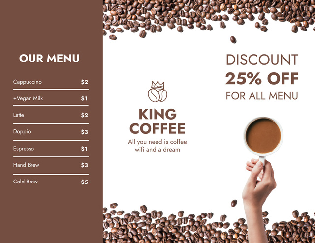 Offer Discounts on All Menu in Coffee House Brochure 8.5x11in – шаблон для дизайна
