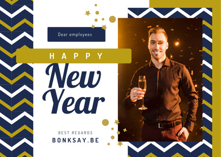Designvorlage New Year Greeting Man with Champagne für Postcard