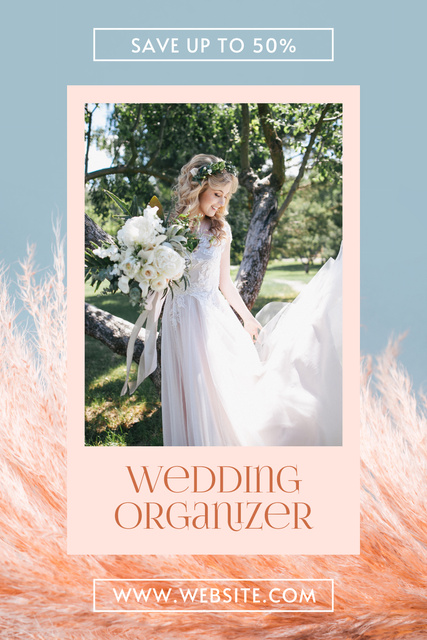 Szablon projektu Beautiful Young Bride in Wedding Dress with Bouquet Pinterest