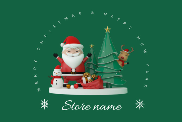 Designvorlage Heartfelt Christmas and New Year Cheers with Joyful Santa and Reindeer für Postcard 4x6in