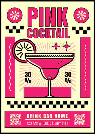 バーのピンクのカクテル メニュー Posterデザインテンプレート