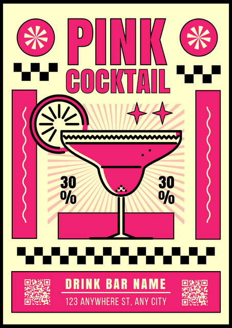 Designvorlage Pink Cocktails Menu in Bar für Poster