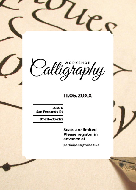 Plantilla de diseño de Calligraphy Workshop Announcement Invitation 