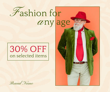 Age-Friendly Fashion With Discount For Items Facebook Design Template